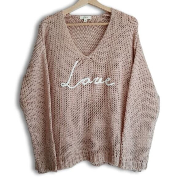 ELAN "Love" V-neck Pullover Knit Sweater Top Light Pink Sz M - Picture 2 of 15